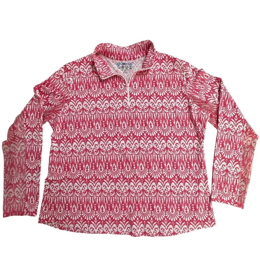 IBKUL Barbara Watermelon Pink White Pullover Womens XXL UPF 50+ Long Sleeve